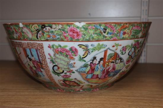 A Chinese Canton famille rose punch bowl, c. 1830-50, Dia 36cm